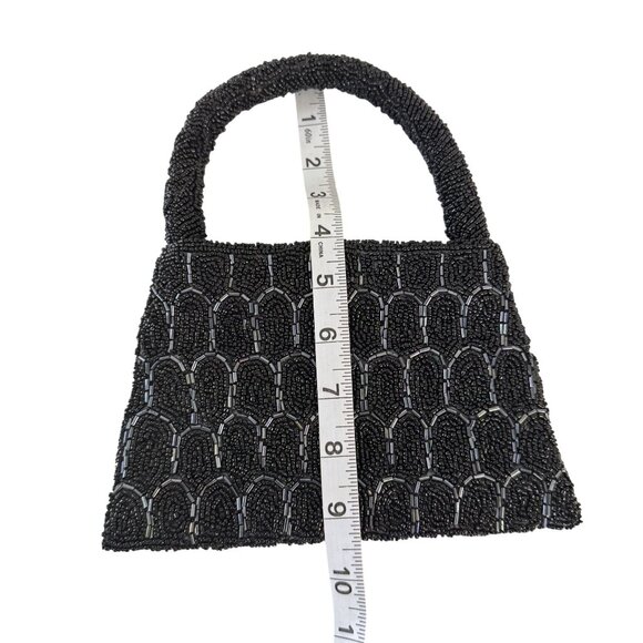 Vintage Unbranded  Womens Black Beaded Top Handle Mini Evening Purse/Handbag - Picture 4 of 6